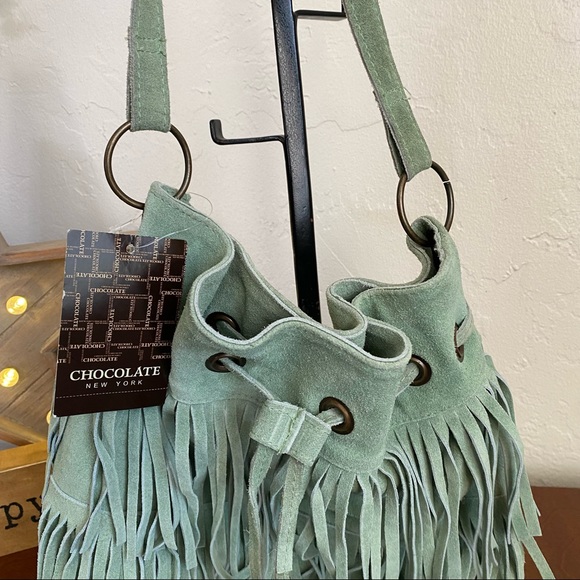 Chocolate New York mint green leather bucket bag - Picture 3 of 13